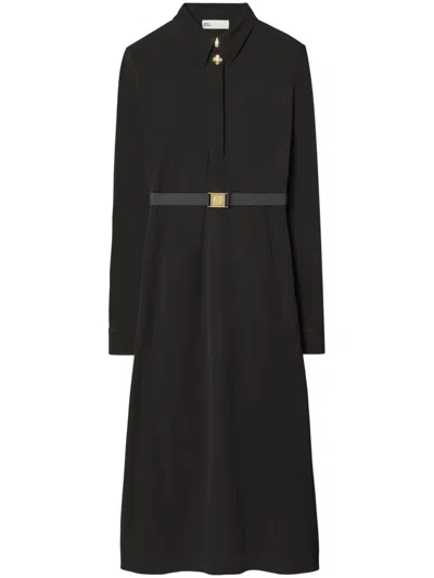 Tory Burch Belted Jersey Shirtdress In Black