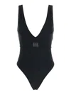 Tory Burch Belted Logo Swimsuit In Black