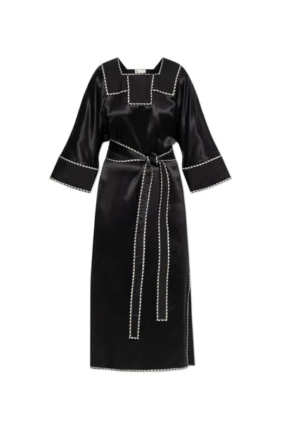 Tory Burch Belted Silk Dress In Black
