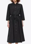 Tory Burch Cotton Chemisier Dress With Drawstring Waist In Black