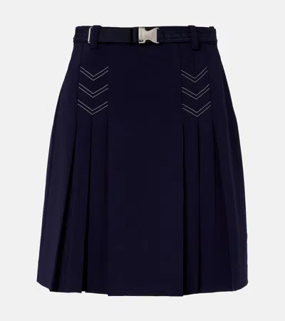 Tory Burch Belted Pleated Miniskirt In Blue
