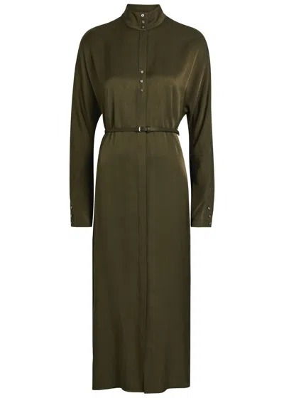 Tory Burch Belted Satin Shirt Dress In Green