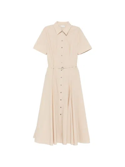 Tory Burch Belted Short-sleeve Midi Shirt Dress In Neutral