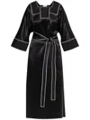 Tory Burch Belted Silk Midi Kaftan Dress In Black