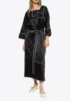Tory Burch Belted Silk Midi Kaftan Dress In Black