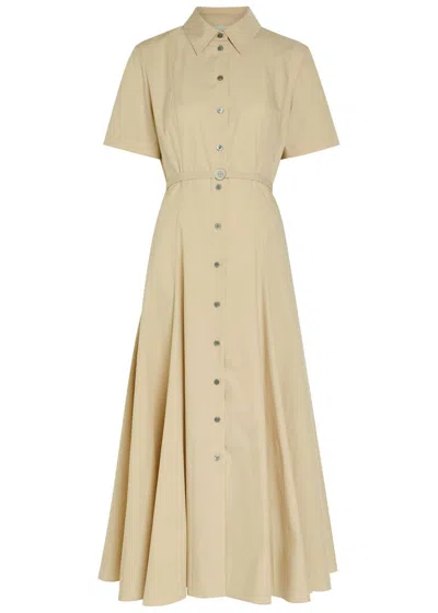 Tory Burch Belted Stretch Cotton-poplin Midi Shirt Dress In Neutral