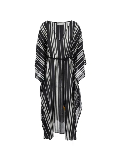 Tory Burch Belted Striped Caftan In Transparent