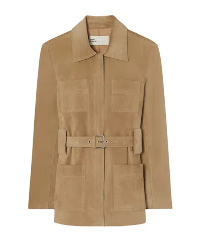 Tory Burch Belted Suede Jacket In Brown