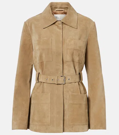 Tory Burch Suede Jacket Belted Waist Collared Neck In Brown