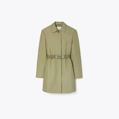 Tory Burch Belted Twill Coat In Olive Sage