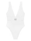 Tory Burch Belted Logo Swimsuit In White