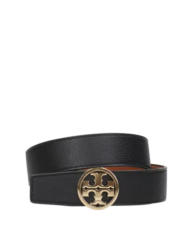 Tory Burch Double T Reversible Belt In Black