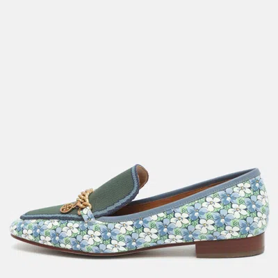 Pre-owned Tory Burch Benton Size 39.5 Multicolor Floral Print Canvas And Leather Loafers