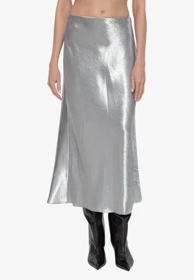 Tory Burch Bias-cut Midi Skirt In Silver