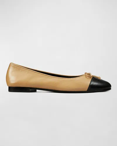 Tory Burch Bicolor Cap-toe Ballerina Flats In Brown
