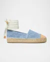 Tory Burch Bicolor Denim Ankle-wrap Espadrilles In Blue Cloud  Naturale