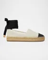 Tory Burch White Espadrilles With Metallic Logo On The Front And Ankle Strap In Leather Woman In Light Cream  Perfect Black