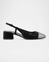 Tory Burch Bicolor Pave Cap-toe Slingback Pumps In Perfect Black  Silver