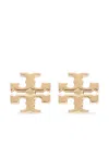 Tory Burch Gold Tone Logo Engraved Stud Earrings In Gold