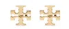 Tory Burch Gold Tone Logo Engraved Stud Earrings In Gold