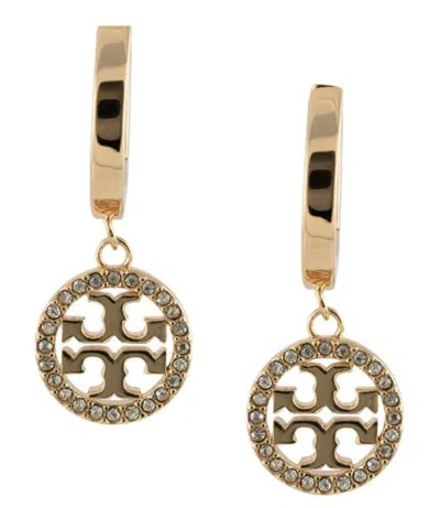 Tory Burch Miller Gold-colored Hoop Earrings With Crystals In Brass Woman