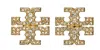 Tory Burch Kira Metallic Earings With Double T Motif And Crystal Embellishments In Gold Plated Brass Woman In Gold