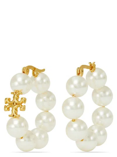 Tory Burch Kira Pearl Hoop Earring In Rolled Brass/ivory