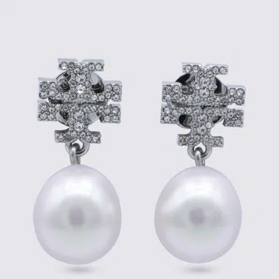 Tory Burch Silver And Pearl Brass Earrings In Multi