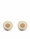 Tory Burch Kira Logo Colored Disc Stud Earrings In Tory Gold / New Ivory