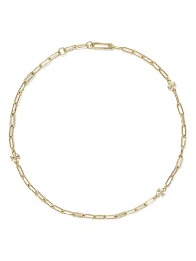 Tory Burch Good Luck Chain Pave Necklace In Tory Gold/cry