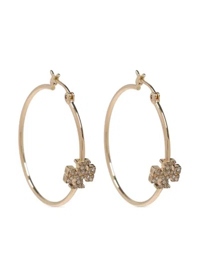 Tory Burch Eleanor Pavé Logo Hoop Earrings In Gold