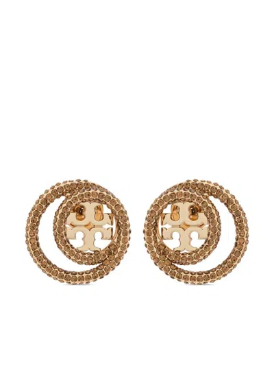Tory Burch Miller Paved Stud Earrings In Tory Gold/smoky Topaz