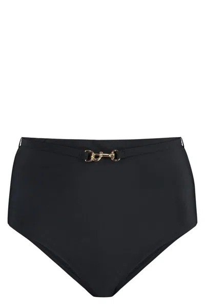 Tory Burch Belted High-waisted Bikini Bottoms In Black