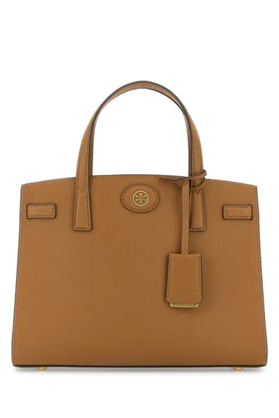 Tory Burch Biscuit Leather Small Robinson Handbag In Brown
