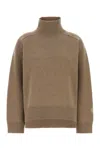 Tory Burch Embroidered-logo High-neck Sweater In Brown