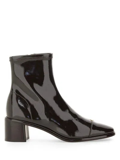 Tory Burch Black Ankle Boots With Logo Plate In Patent Leather Woman