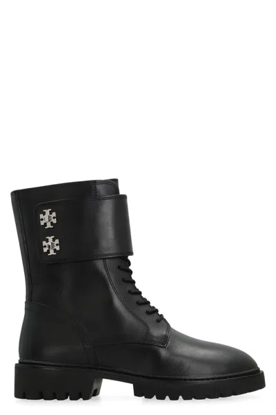 TORY BURCH BLACK ANKLE LEATHER BOOTS