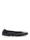 Tory Burch Black Ballerinas With Logo Plaque On The Front In Leather Woman In Black