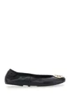 Tory Burch Black Ballerinas With Logo Plaque On The Front In Leather Woman In Black