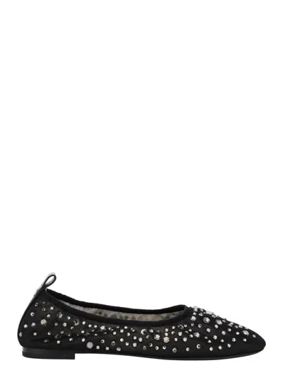 TORY BURCH BLACK BALLET FLATS WITH ALL-OVER CRYSTALS APPLICATION