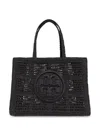 Tory Burch Ella Logo Embroidered Crochet Tote Bag In Black