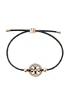 TORY BURCH BLACK BRACELET WITH LOGO DETAIL AND RHINESTONE IN LEATHER WOMAN