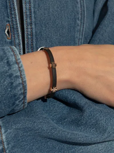 Tory Burch Black Brass Gold Tone Geometric Bracelet