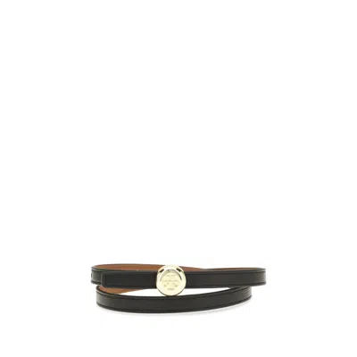 Tory Burch Black Calf Leather Bos Taurus Regular Belt In Green