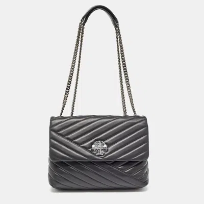 Pre-owned Tory Burch Black Chevron Leather Small Kira Shoulder Bag