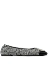 Tory Burch Claire Tweed Ballerina Shoes In Perfect Black