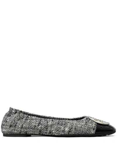 Tory Burch Claire Tweed Ballerina Shoes In Black