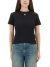 Tory Burch Ribbed Cotton T-shirt In Black