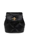 Tory Burch Kira Black Backpack With Metallic Logo Plate On The Front In Quilted Leather Woman In Black