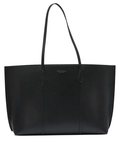 Tory Burch Black Cow Leather Cotton Shoulder Bag In Pattern